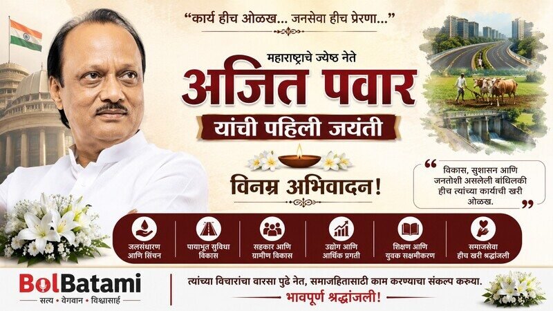 अजित पवार जयंती २०२६ | पहिल्या जयंतीनिमित्त राज्यभर अभिवादन, कार्याला उजाळा | BolBatami